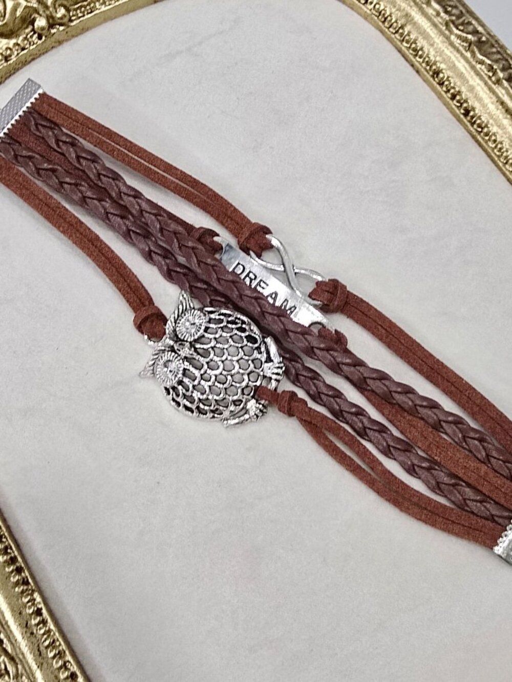 Handmade ✦ Brown Leather Owl & Dream Charm Bracelet ✦ Multilayer Adjustable Boho